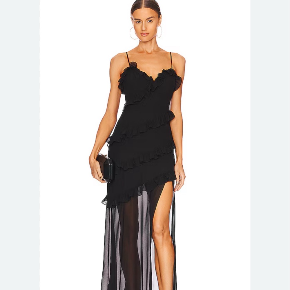 Lovers + Friends Black Asymmetrical Cocktail Gown